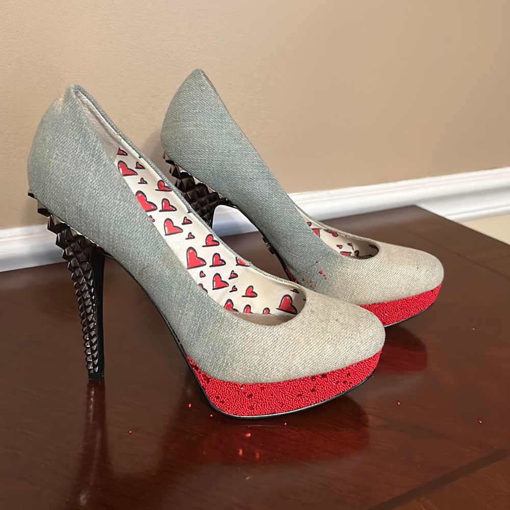 Funky platform mixed material platform heel!